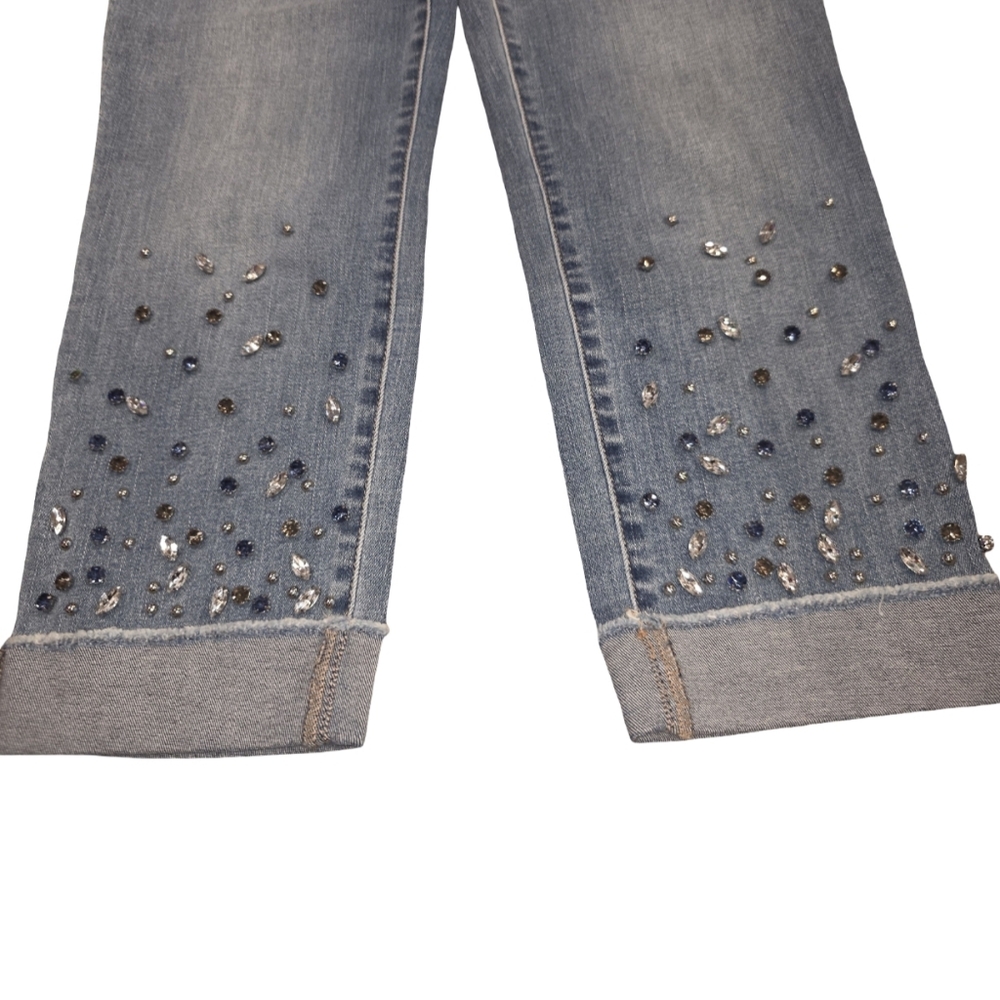 Chico's‎ Stylish Blue Embellished Rhinestone Cropped Women's Jeans Size 6 .5 - Picture 3 of 10
